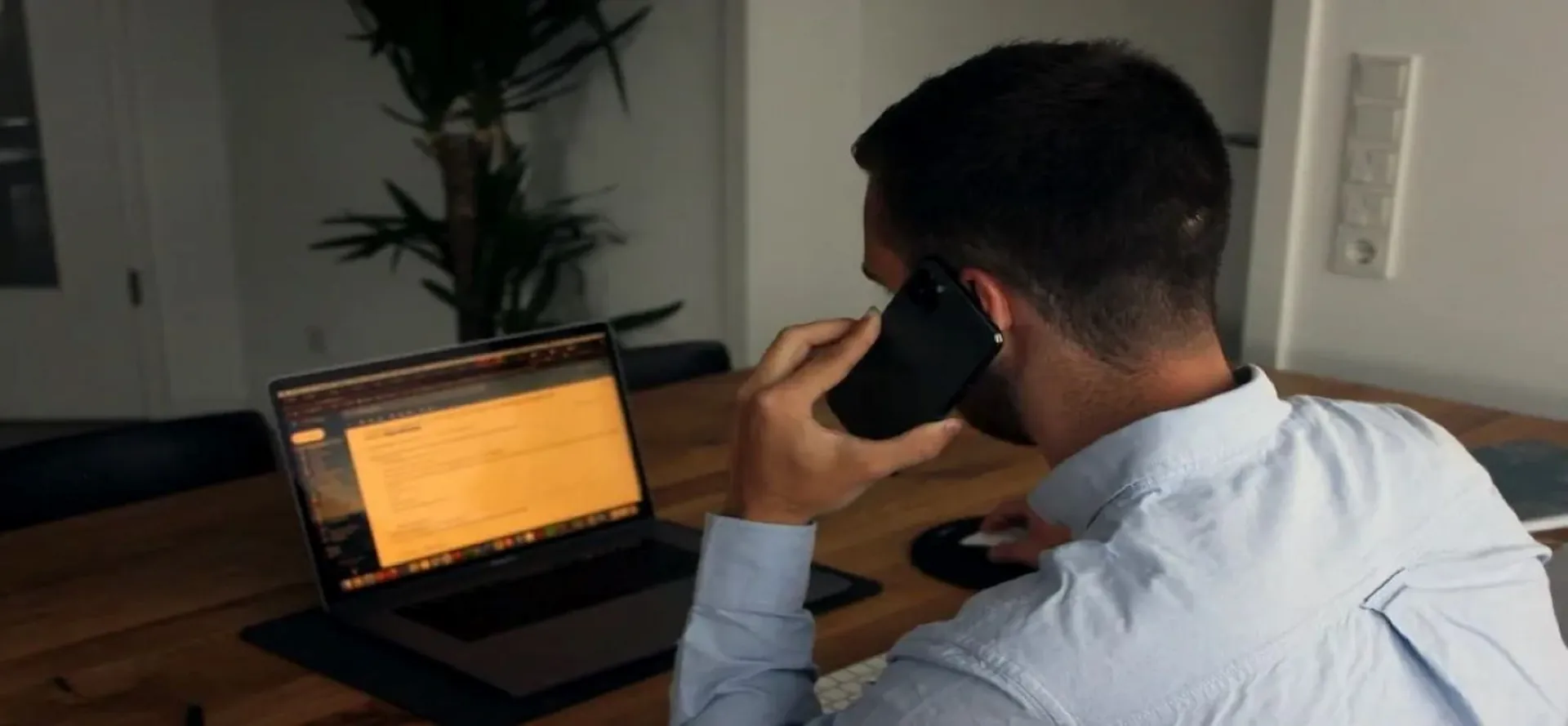 Speaking with customer on the phone.