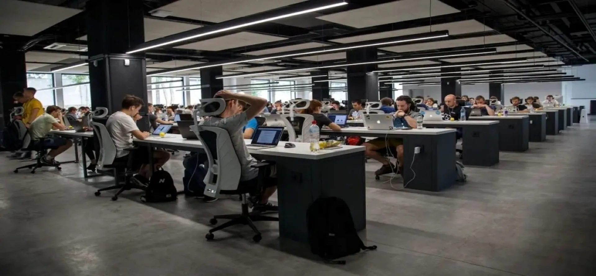 people working in a center