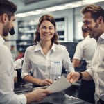 Tyytyväinen asiakas ja myyjät