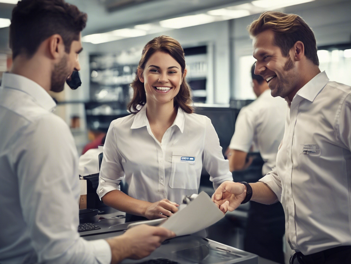 Tyytyväinen asiakas ja myyjät