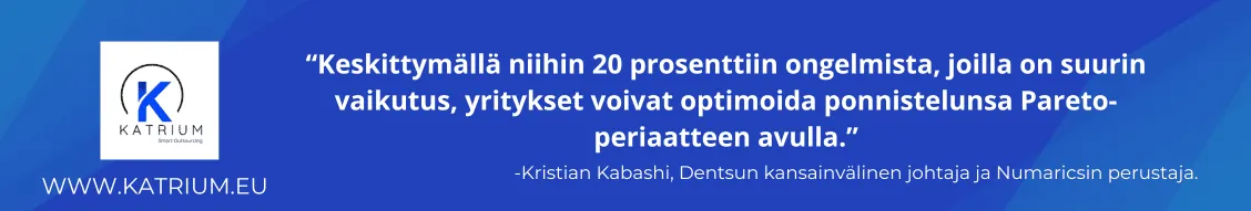 Pareto-periaate keskittyy 20% ongelmista, joilla on suurin vaikutus.