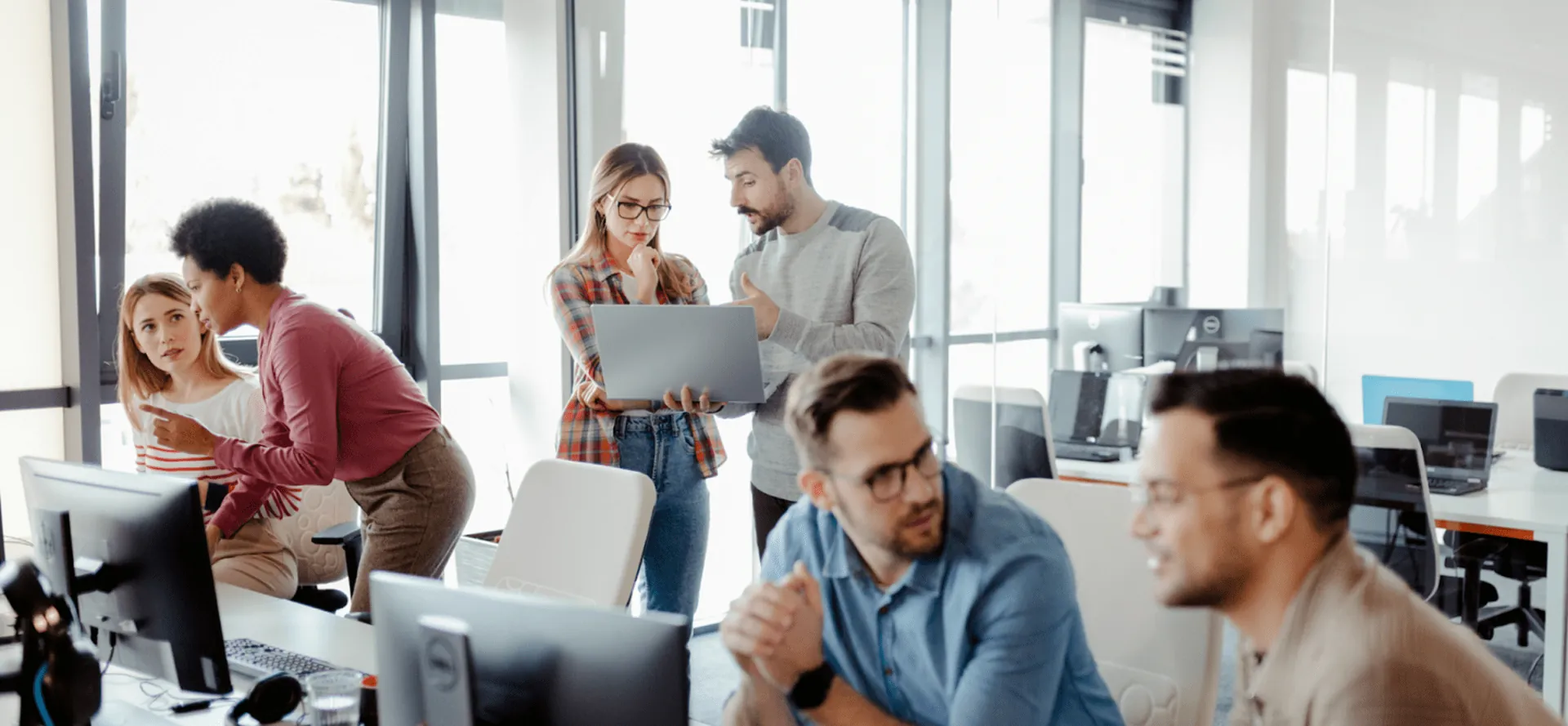 People talking about business process outsourcing in office