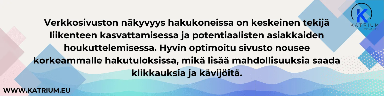 Infograafi kuvaa, miten verkkosivuston näkyvyys hakukoneissa vaikuttaa liikenteen kasvuun ja asiakkaiden houkuttelemiseen. Hyvin optimoitu sivusto nousee korkeammalle hakutuloksissa, mikä lisää klikkauksia ja kävijöitä. Kuva liittyy aiheeseen SEO-sanasto.
