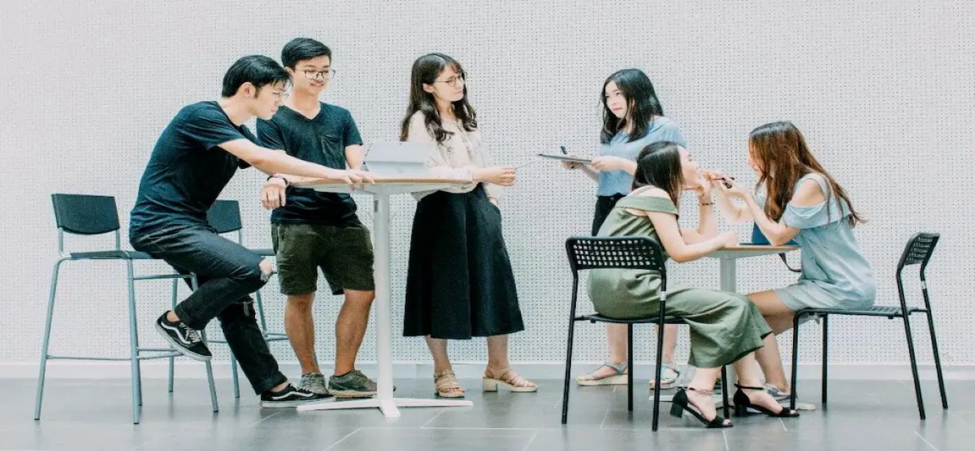 A group of six people connecting