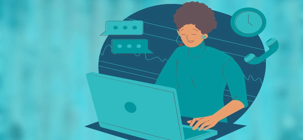 Drawing of a person doing omnichannel contact center services