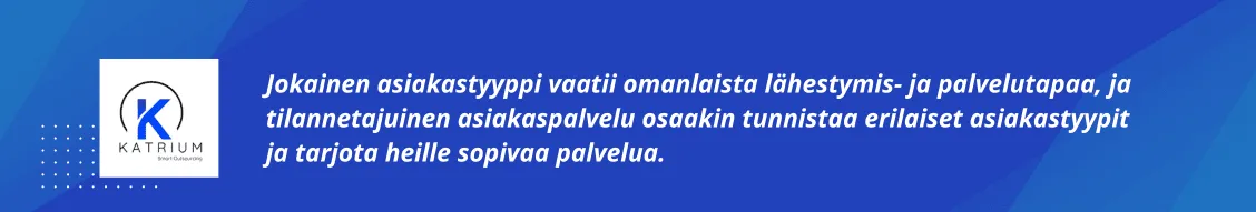Kuva, jossa korostetaan tilannetajuisen asiakaspalvelun merkitystä erilaisten asiakastyyppien tunnistamisessa ja heille sopivan palvelun tarjoamisessa.