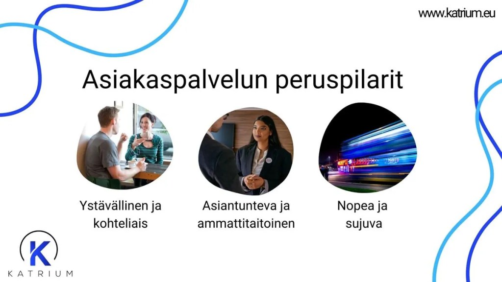 Hyvä asiakaspalvelu on ystävällistä, asiantuntevaa ja nopeaa – kuva asiakaspalvelun peruspilareista.