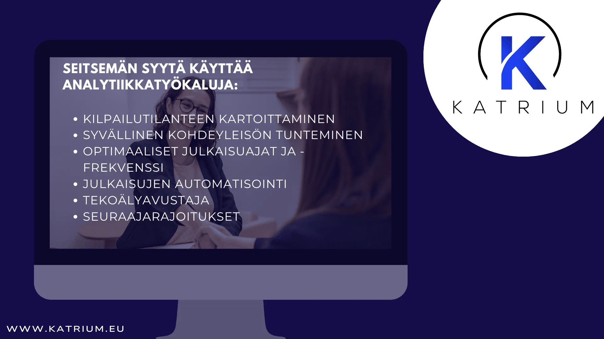 Infografiikka, joka esittelee some-analytiikan hyötyjä kuten kilpailutilanteen kartoituksen, kohdeyleisön tuntemisen ja sisältöjen optimoinnin.